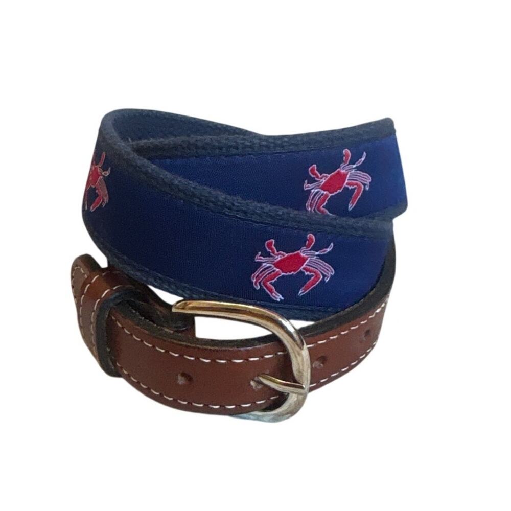 Boutique‎ dark blue crab leather brass buckle boys belt SIZE XL